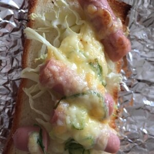 白菜と魚ニソと葱のチーマヨトースト